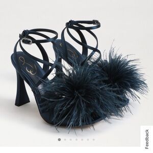 Sam Edelman Layton Navy Satin Feather Sandal, size 9